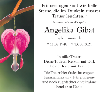 Anzeige von Angelika Gibat von Nordbayerischer Kurier