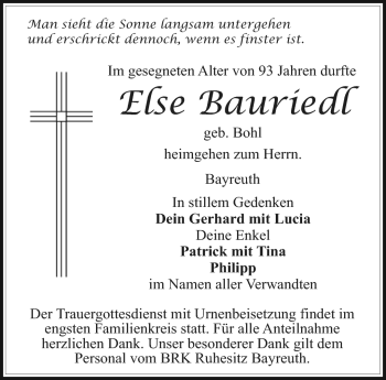 Anzeige von Else Bauriedl von Nordbayerischer Kurier