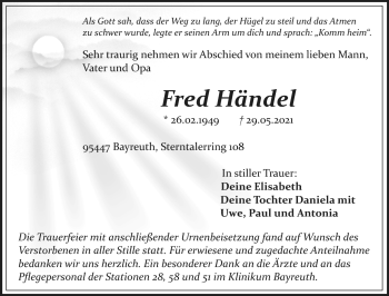 Anzeige von Fred Händel von Nordbayerischer Kurier