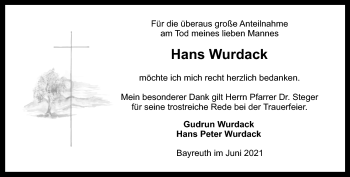Anzeige von Hans Wurdack von Nordbayerischer Kurier