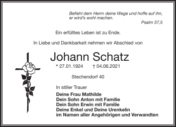 Anzeige von Johann Schatz von Nordbayerischer Kurier