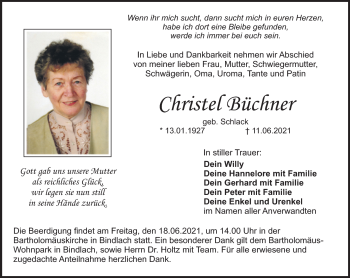 Anzeige von Christel Büchner von Nordbayerischer Kurier