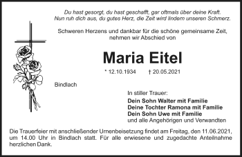 Anzeige von Maria Eitel von Nordbayerischer Kurier