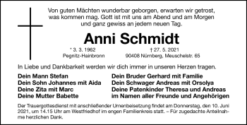 Anzeige von Anni Schmidt von Nordbayerischer Kurier