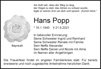 Anzeige von Hans Popp von Nordbayerischer Kurier