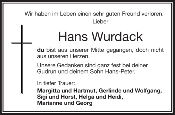 Anzeige von Hans Wurdack von Nordbayerischer Kurier