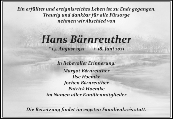 Anzeige von Hans Bärnreuther von Nordbayerischer Kurier