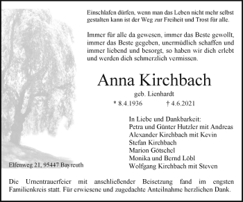 Anzeige von Anna Kirchbach von Nordbayerischer Kurier