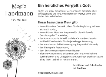 Anzeige von Maria Landmann von Nordbayerischer Kurier