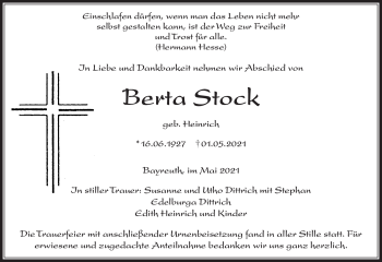 Anzeige von Berta Stock von Nordbayerischer Kurier