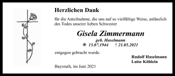 Anzeige von Gislea Zimmermann von Nordbayerischer Kurier
