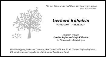 Anzeige von Gerhard Kühnlein von Nordbayerischer Kurier