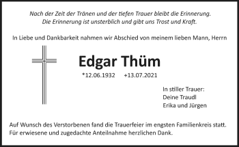 Anzeige von Edgar Thüm von Nordbayerischer Kurier