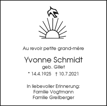 Anzeige von Yvonne Schmidt von Nordbayerischer Kurier
