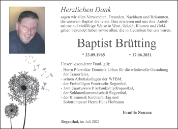 Anzeige von Baptist Brütting von Nordbayerischer Kurier