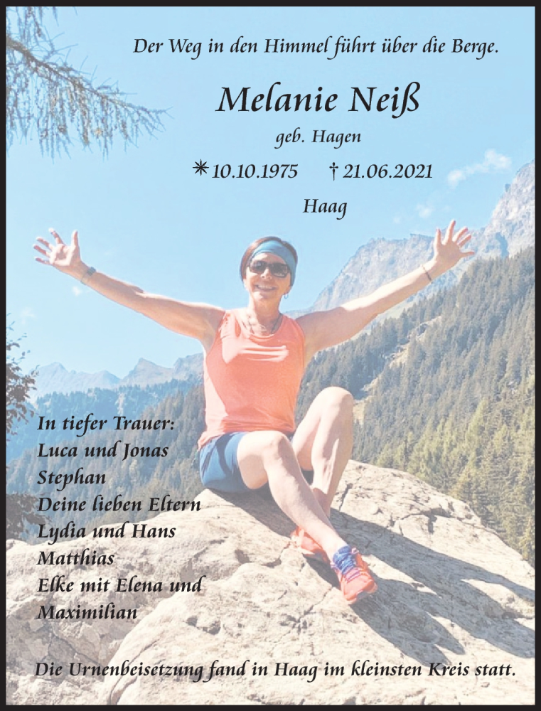  Traueranzeige für Melanie Neiß vom 10.07.2021 aus Nordbayerischer Kurier