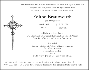 Anzeige von Editha Braunwarth von Nordbayerischer Kurier