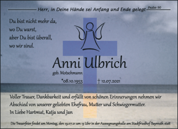 Anzeige von Anni Ulbrich von Nordbayerischer Kurier