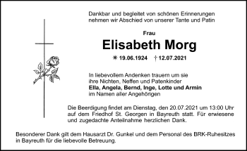 Anzeige von Elisabeth Morg von Nordbayerischer Kurier