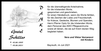 Anzeige von Gretel Schiller von Nordbayerischer Kurier