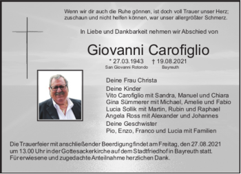 Anzeige von Giovanni Carofiglio von Nordbayerischer Kurier
