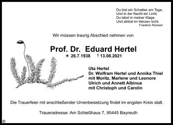 Anzeige von Eduard Hertel von Nordbayerischer Kurier