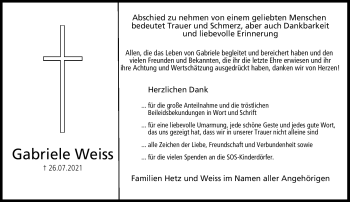 Anzeige von Gabriele Weiss von Nordbayerischer Kurier