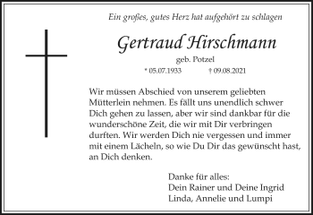 Anzeige von Gertraud Hirschmann von Nordbayerischer Kurier