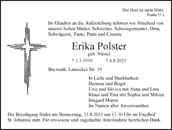 Anzeige von Erika Polster von Nordbayerischer Kurier