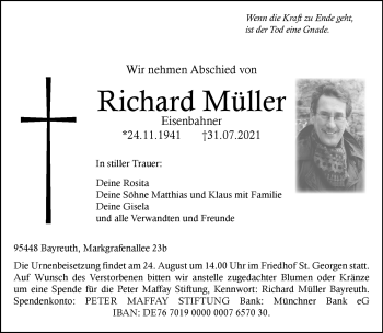 Anzeige von Richard Müller von Nordbayerischer Kurier