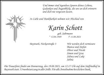 Anzeige von Karin Schott von Nordbayerischer Kurier