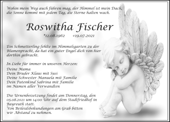 Anzeige von Roswitha Fischer von Nordbayerischer Kurier