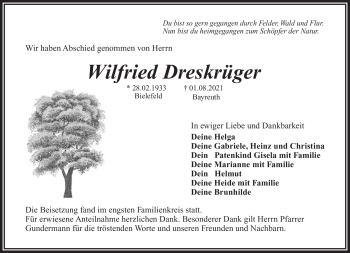 Anzeige von Wilfried Dreskrüger von Nordbayerischer Kurier