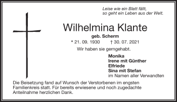 Anzeige von Wilhelmina Klante von Nordbayerischer Kurier