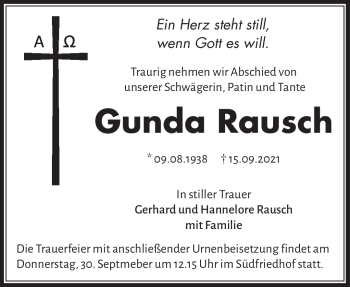 Anzeige von Gunda Rausch von Nordbayerischer Kurier
