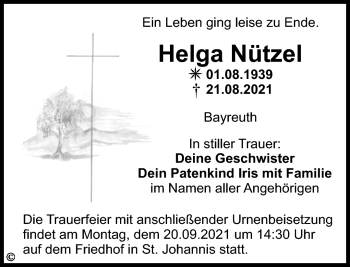 Anzeige von Helga Nützel von Nordbayerischer Kurier