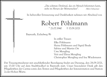 Anzeige von Robert Pöhlmann von Nordbayerischer Kurier