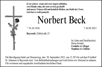 Anzeige von Norbert Beck von Nordbayerischer Kurier