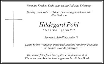 Anzeige von Hildegard Pohl von Nordbayerischer Kurier