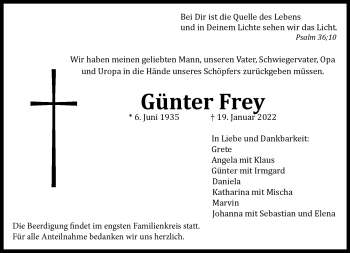 Anzeige von Günter Frey von Nordbayerischer Kurier