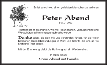 Anzeige von Peter Abend von Nordbayerischer Kurier