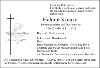 Anzeige von Helmut Kreuzer von Nordbayerischer Kurier