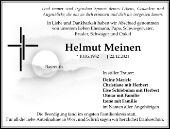 Anzeige von Helmut Meinen von Nordbayerischer Kurier