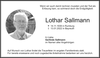 Anzeige von Lothar Sallmann von Nordbayerischer Kurier