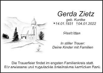 Anzeige von Gerda Zietz von Nordbayerischer Kurier