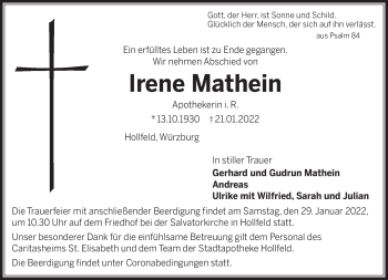 Anzeige von Irene Mathein von Nordbayerischer Kurier