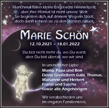 Anzeige von Marie Schön von Nordbayerischer Kurier