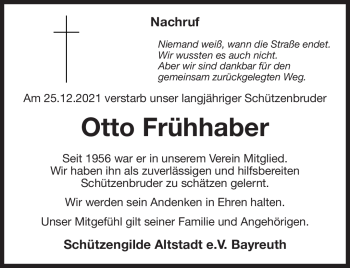Anzeige von Otto Frühhaber von Nordbayerischer Kurier