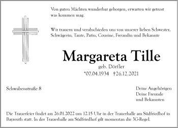Anzeige von Margareta Tille von Nordbayerischer Kurier