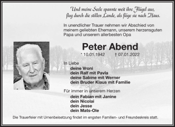 Anzeige von Peter Abend von Nordbayerischer Kurier